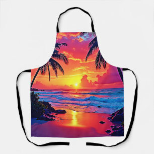 Tropical Sunset Paradise Design Apron