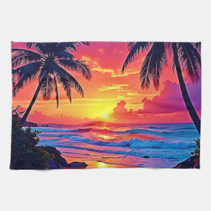 Tropical Sunset Paradise Design Kitchen Towel