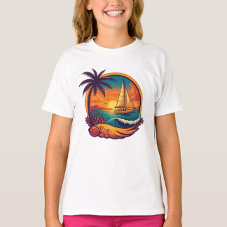 Tropical Sunset Sailboat Girl's T-Shirt