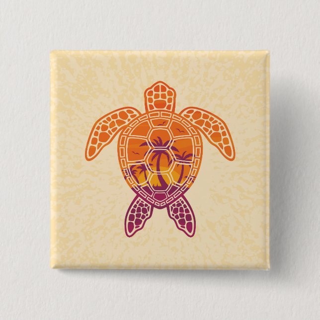 Tropical Sunset Sea Turtle Design 2 Inch Square Button (Front)