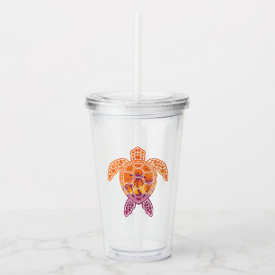 Tropical Sunset Sea Turtle Design Acrylic Tumbler
