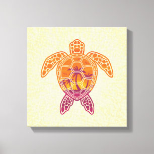 Tropical Sunset Sea Turtle Design Canvas Print