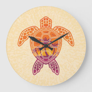 Tropical Sunset Sea Turtle Design Large Clock