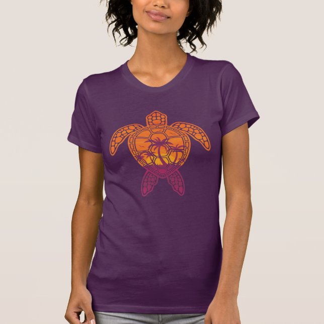 Tropical Sunset Sea Turtle Design T-Shirt (Front)