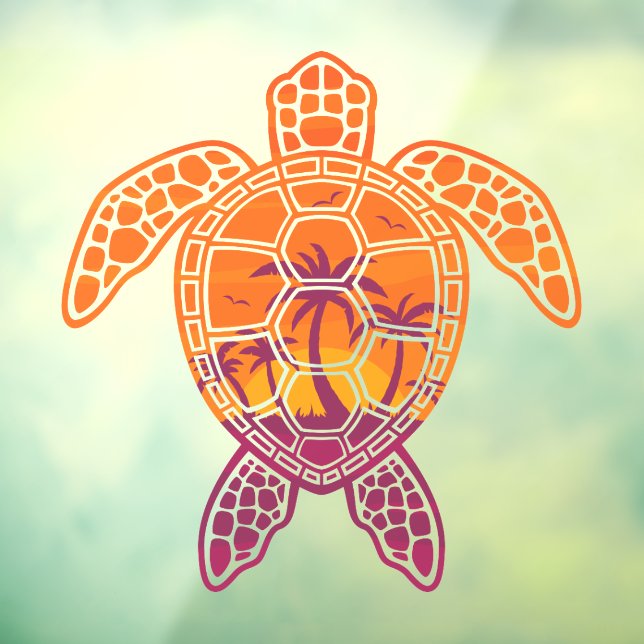 Tropical Sunset Sea Turtle Design Window Cling (Sheet 3)
