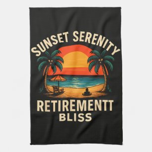 Tropical Sunset Serenity Retirement Beach Scene Kitchen Towel
