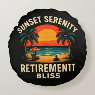 Tropical Sunset Serenity Retirement Beach Scene Round Pillow