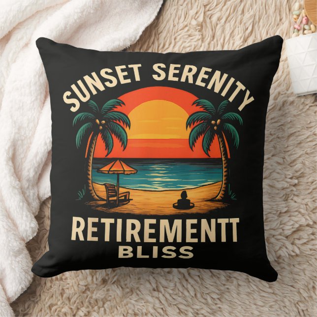 Tropical Sunset Serenity Retirement Beach Scene Throw Pillow (Blanket)