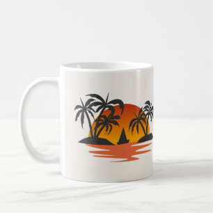Tropical Sunset Silhouette Palm Trees Island  Coffee Mug