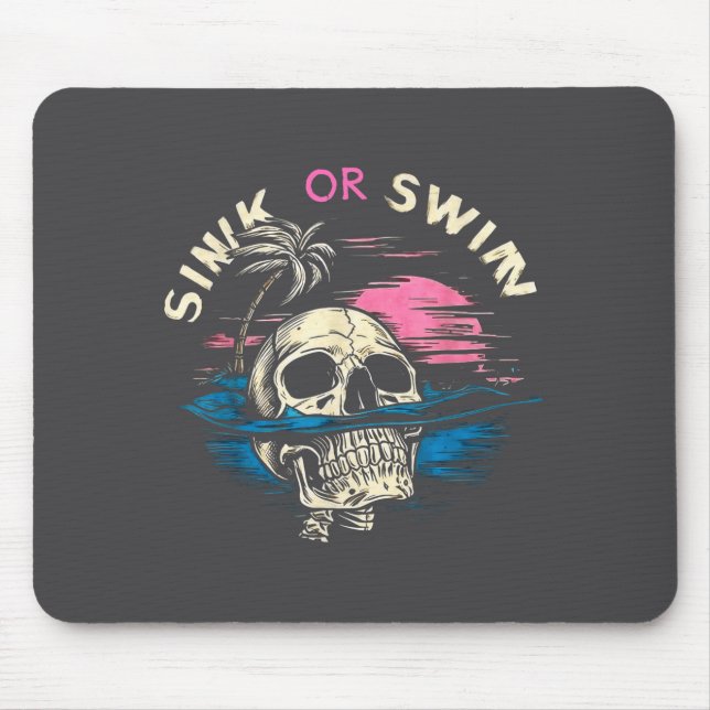 Tropical Sunset Skull Sink Ocean Swim Humor Mouse Pad (Front)