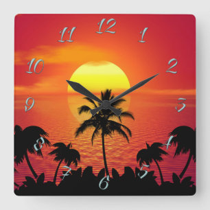 Tropical Sunset Square Wall Clock