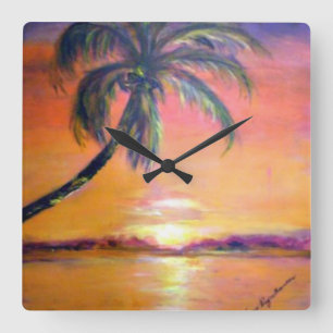 Tropical Sunset Square Wall Clock