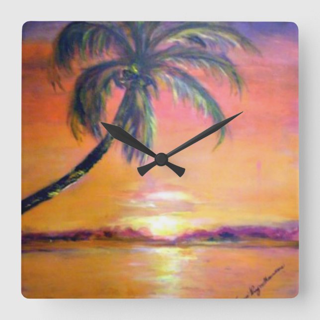 Tropical Sunset Square Wall Clock (Front)