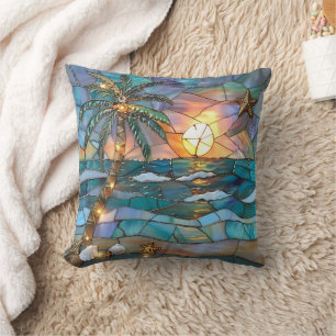 Tropical Sunset Stained Glass Pillow