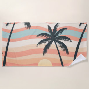 Tropical Sunset Stripes – Sunset Palms Towel