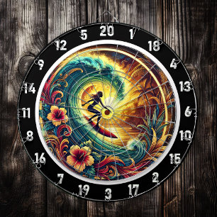 Tropical Sunset Surfer Wave Artwork Dartboard