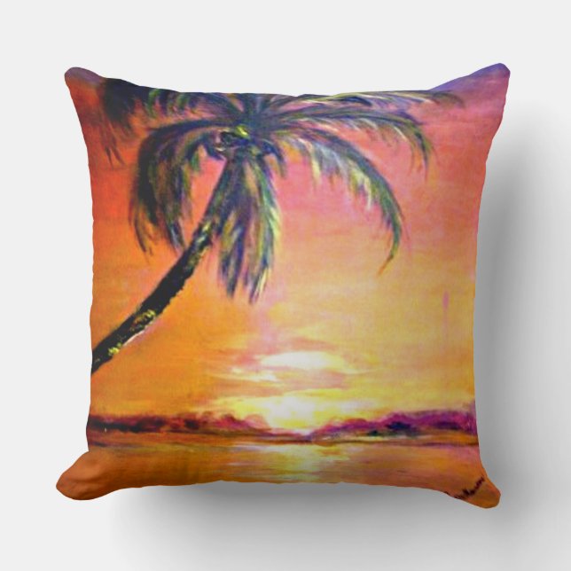 Tropical Sunset Throw Pillow (Front)