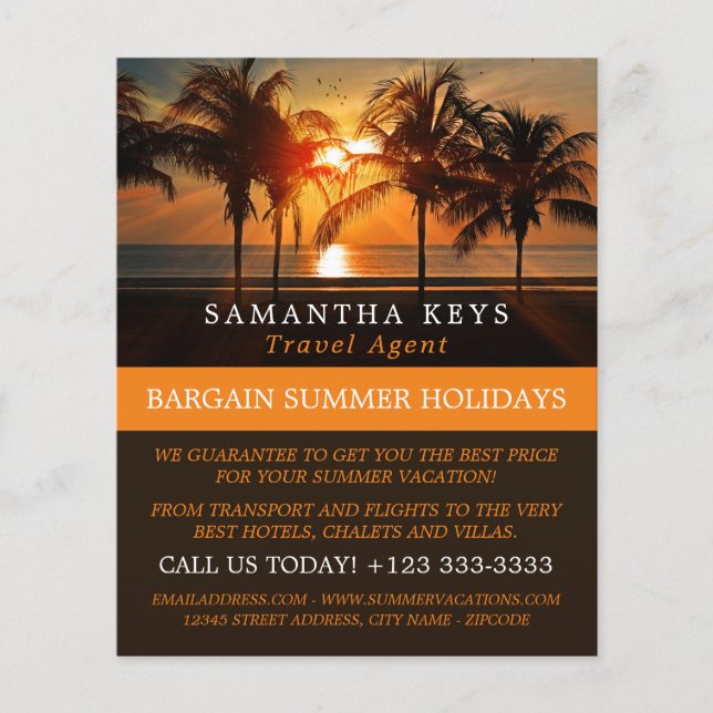 Tropical Sunset Vacation, Travel Agent Advert  Flyer (Front)
