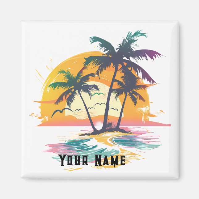 Tropical Sunset Vibes – Palm Trees & Beach Design Magnet (Front)
