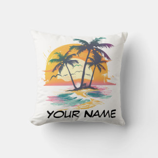Tropical Sunset Vibes – Palm Trees & Beach Design Throw Pillow