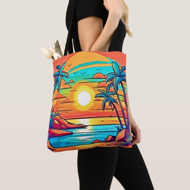 Tropical Sunset: Vivid Coast Tote Bag (Close Up)
