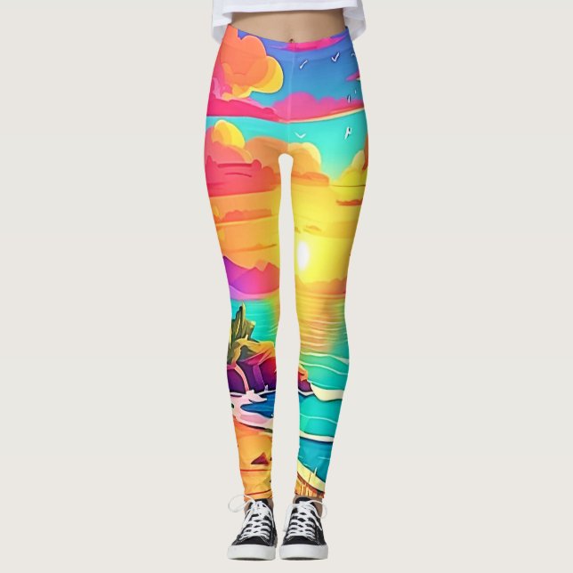 Tropical Sunset: Vivid Sky Leggings (Front)