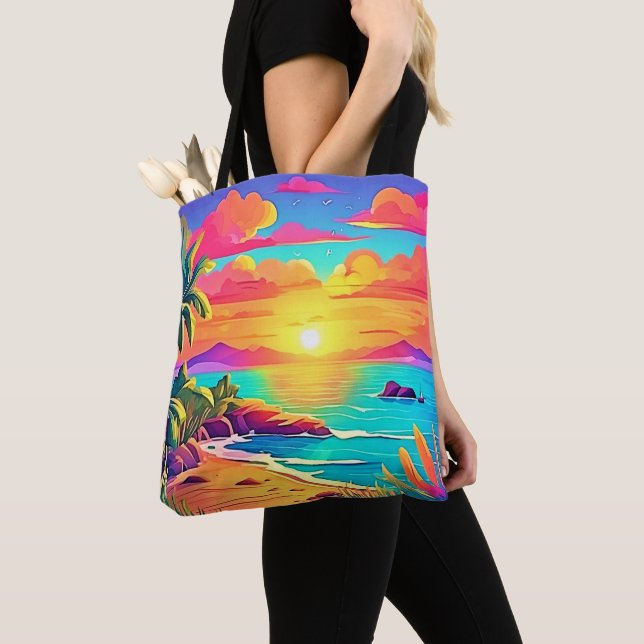 Tropical Sunset: Vivid Sky Tote Bag (Close Up)