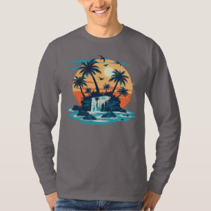 Tropical Sunset Waterfall Graphic T-Shirt