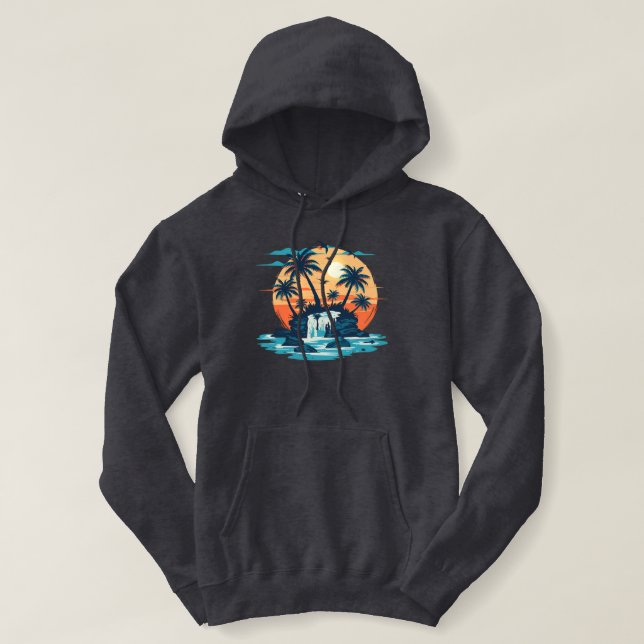 Tropical Sunset Waterfall Graphic T-Shirt Hoodie (Design Front)