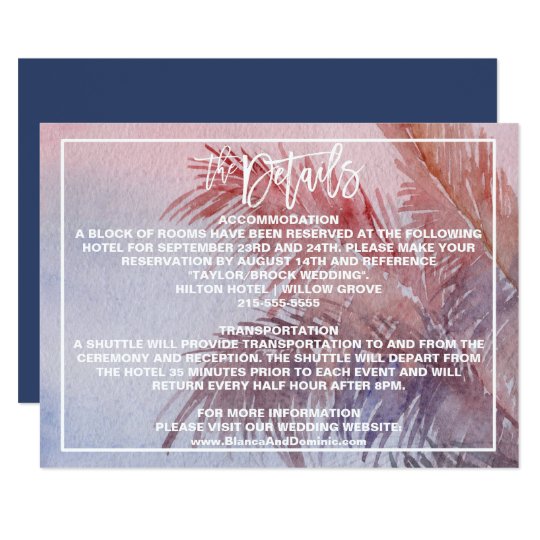Tropical Sunset Wedding Details Card