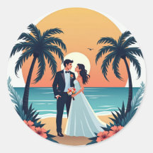 Tropical Sunset Wedding Sticker