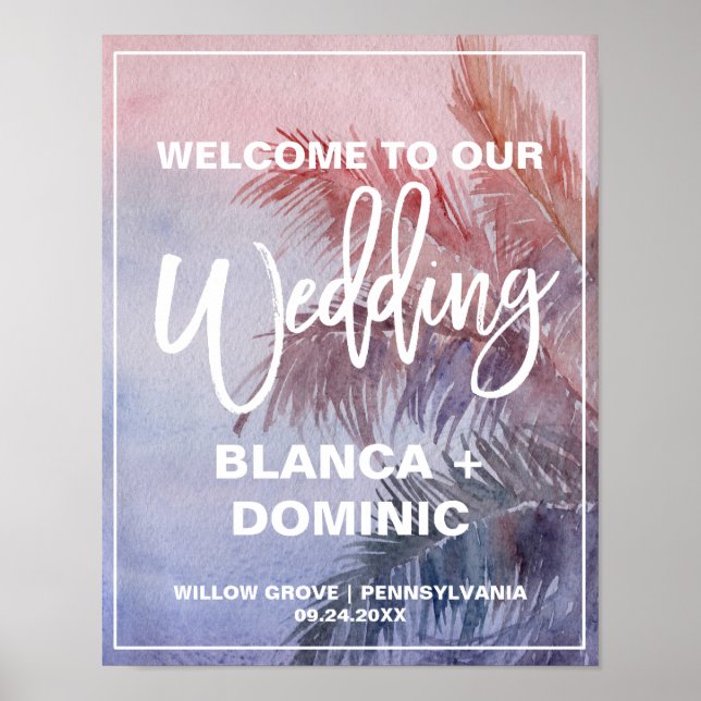 Tropical Sunset Wedding Welcome Poster (Front)