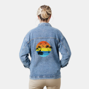 Tropical Sunset With Palm Trees And A Sailboat Denim Jacket