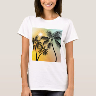Tropical Sunset with Palm Trees – Beach Nature Art T-Shirt