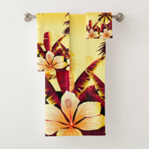 Tropical sunset with palms bath towel set