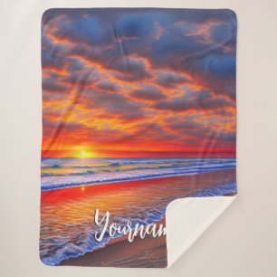 Tropical Sunset with Personalized Name Sherpa Blanket