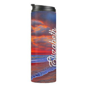 Tropical Sunset with Personalized Name Thermal Tumbler
