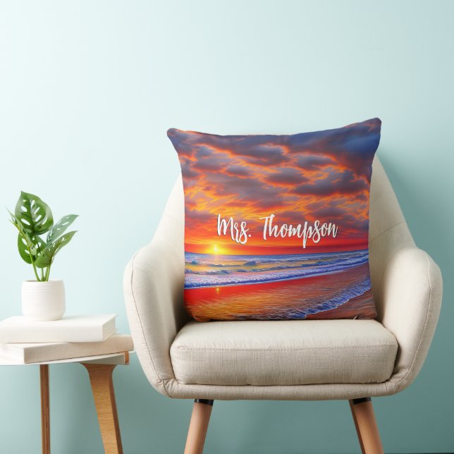 Tropical Sunset with Personalized Name Throw Pillow (Chair)