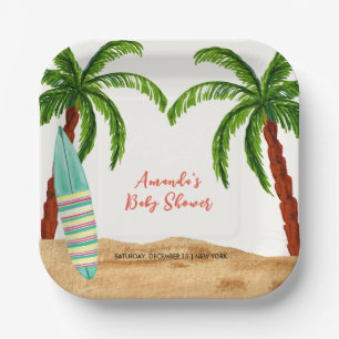 Tropical Surf Baby On Board Baby Shower  Paper Plate