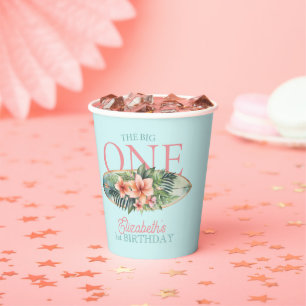 Tropical Surf Board The Big One 1st Birthday Paper Cups