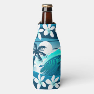 Tropical surf wave with palm trees bottle cooler