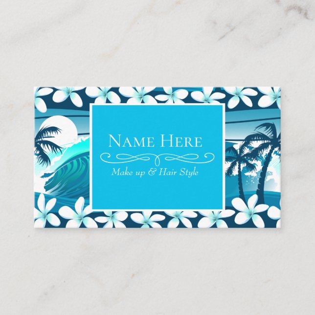 Tropical surf wave with palm trees business card (Front)