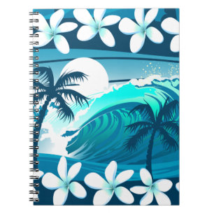 Tropical surf wave with palm trees notebook