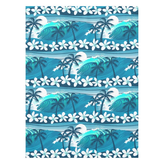 Tropical surf wave with palm trees tablecloth (Front)