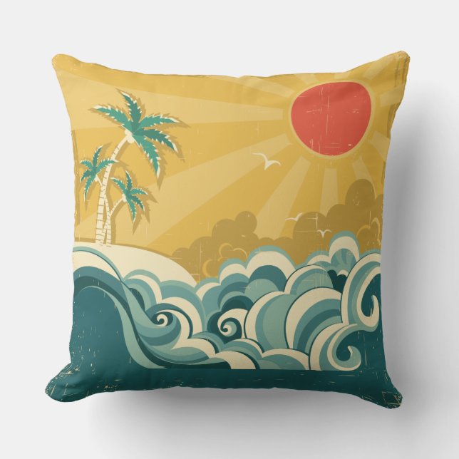 Tropical Surf Waves Pillow (Front)