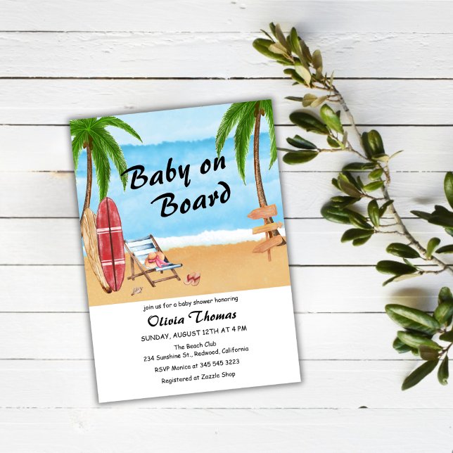 Tropical Surfboard Baby On Board Baby Shower Invitation (Tropical Surfboard Baby On Board Baby Shower Invitation)
