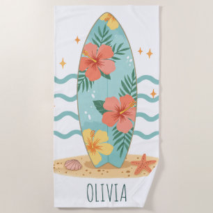 Tropical Surfboard – Hibiscus Dreams Beach Towel