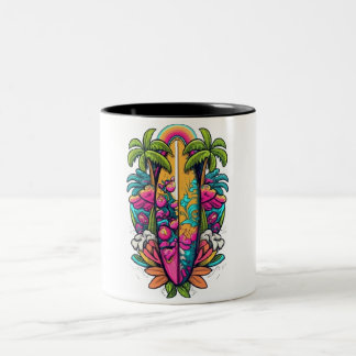 tropical surfboard mug