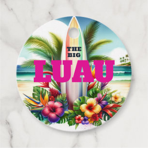 Tropical Surfboard The Big LUAU Birthday Party Favour Tags