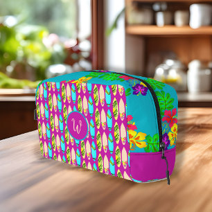 Tropical Surfboards and Hibiscus Flowers Dopp Kit